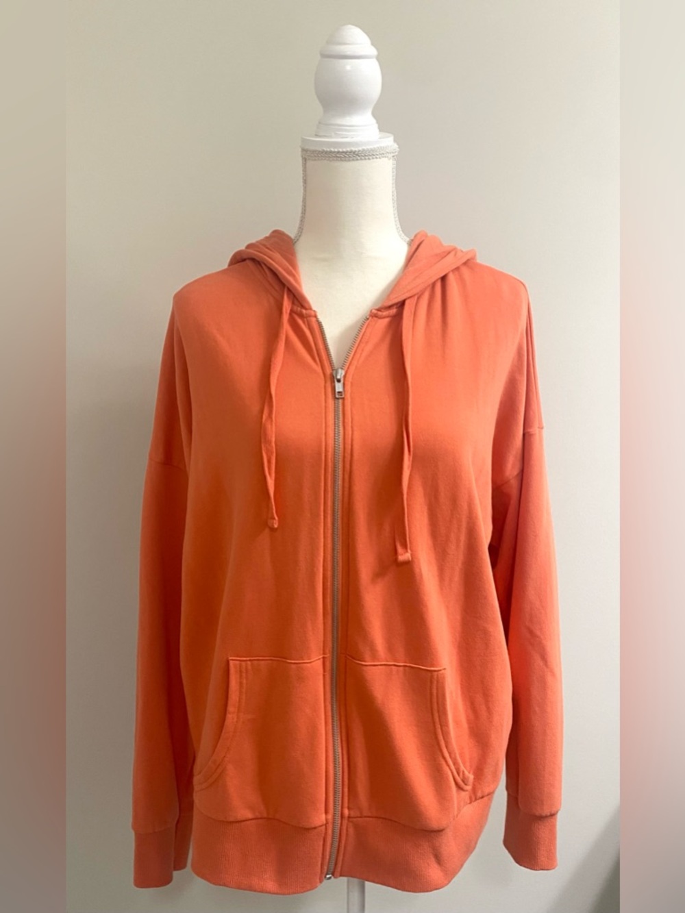 Time&Tru Womens XL Orange Zip-Up Hoodie Jacket Boho Y2K Lightweight Streetwear